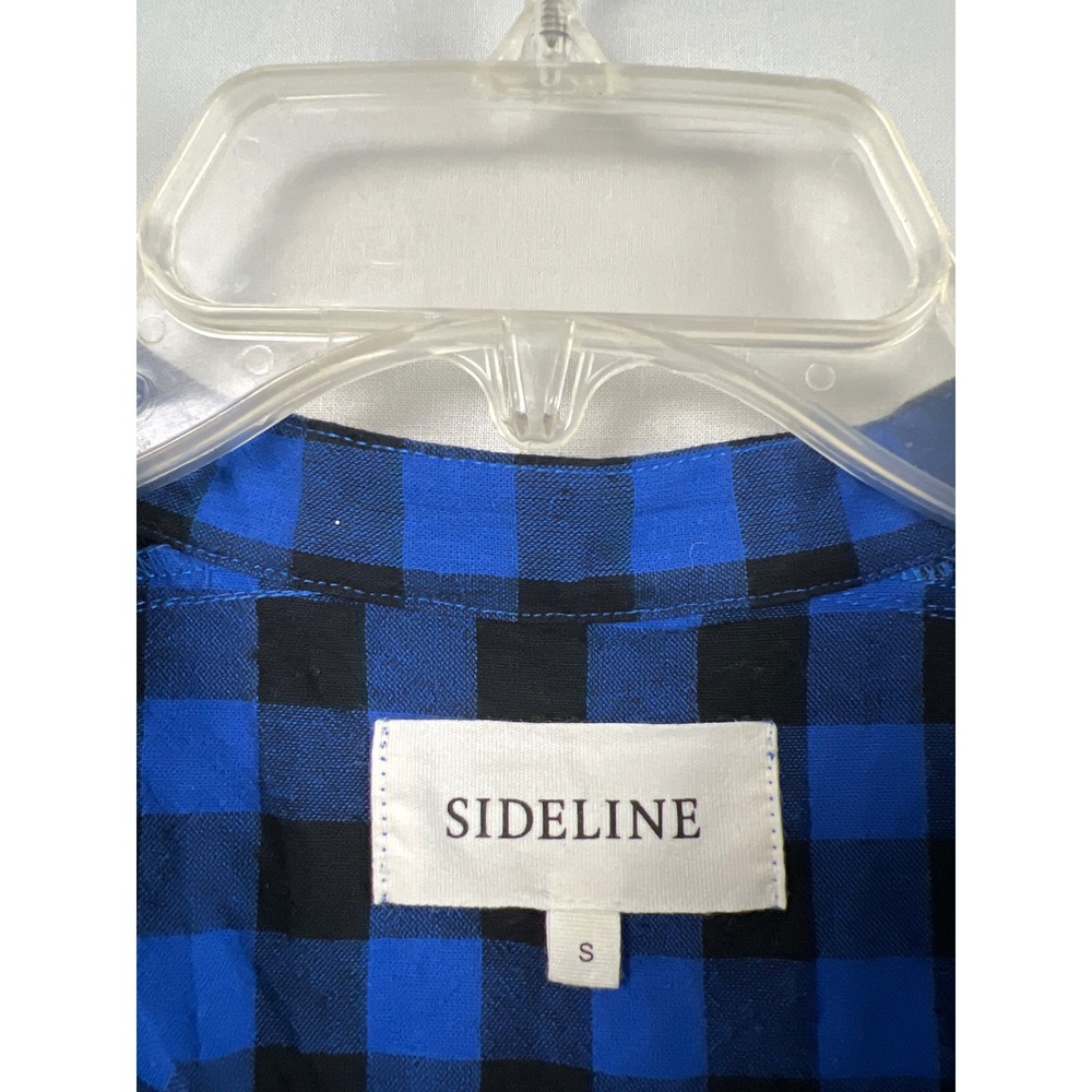 Sideline Button Down Dress Women S Blue Black Gingham Cotton Pleated Midi Pocket - Picture 2 of 8